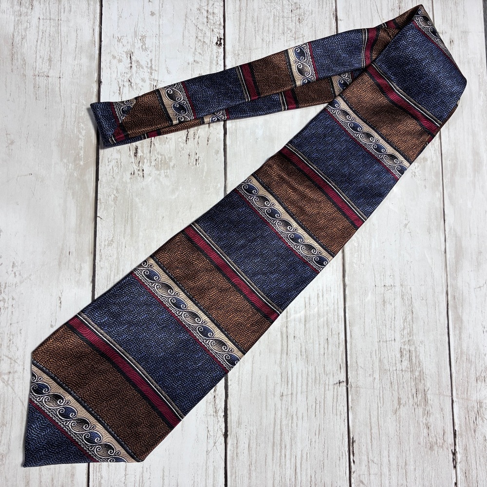 Chez Roffe New York Men's 100% Silk Tie Striped Textured Geometric Multicolor